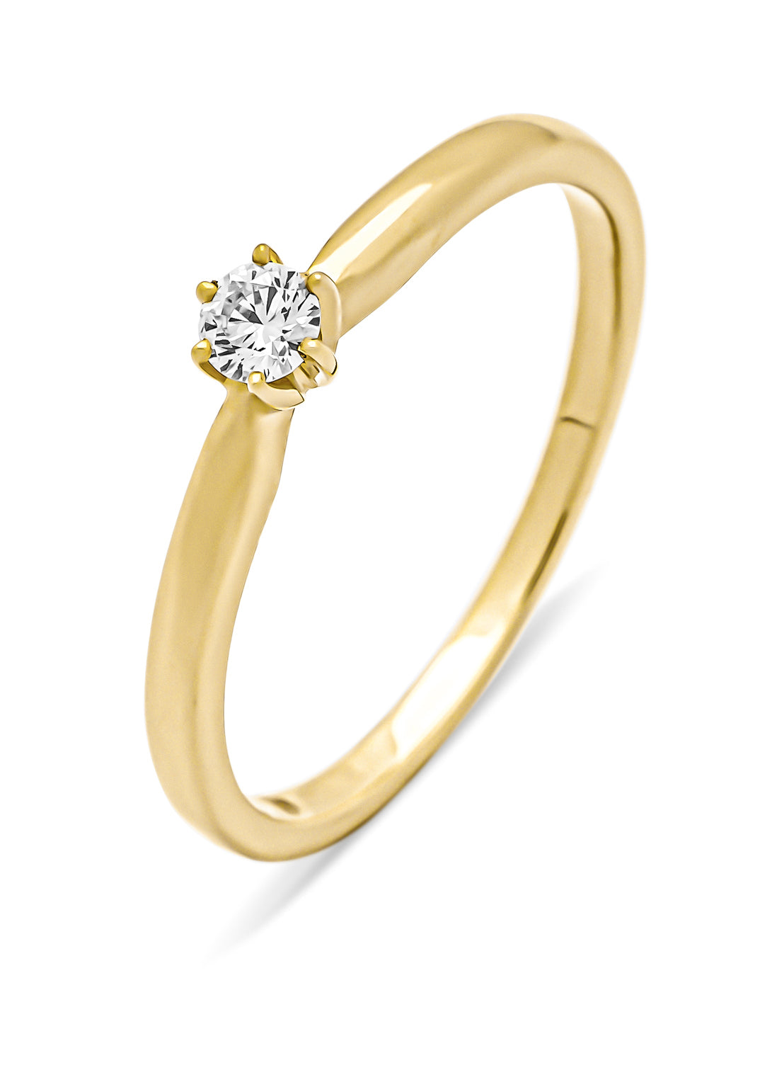 Yellow gold ring, 0.10 ct diamond, Hearts & Arrows