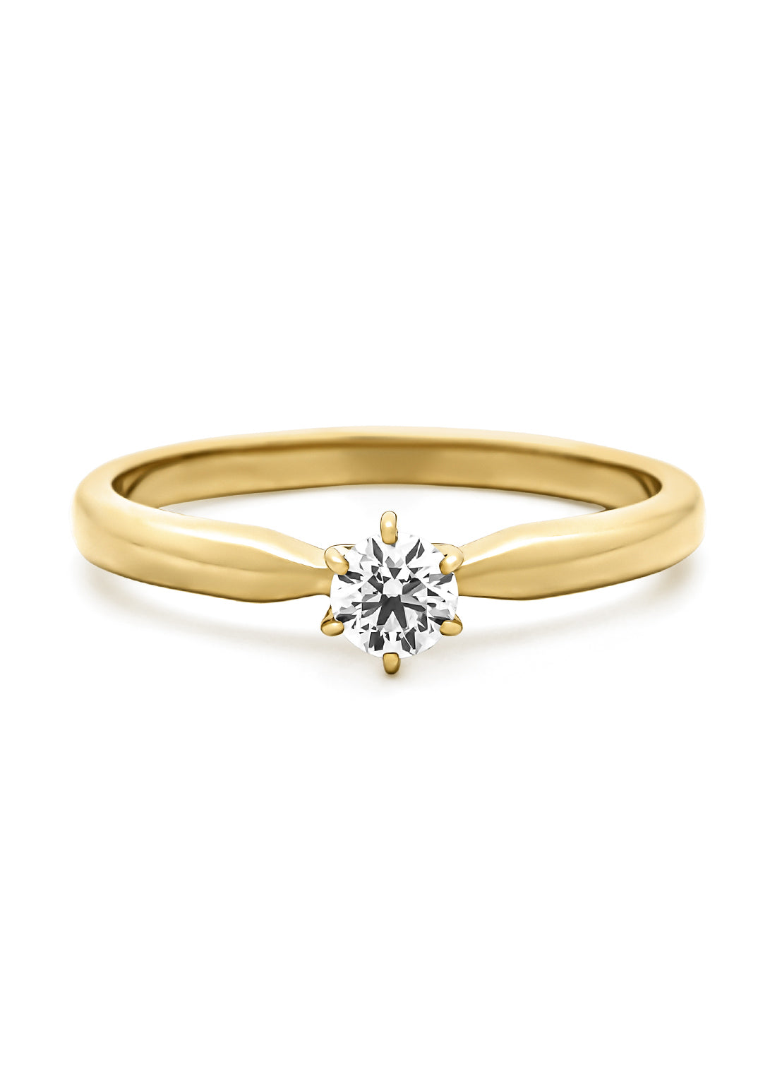 Yellow gold ring, 0.20 ct diamond, Hearts & Arrows