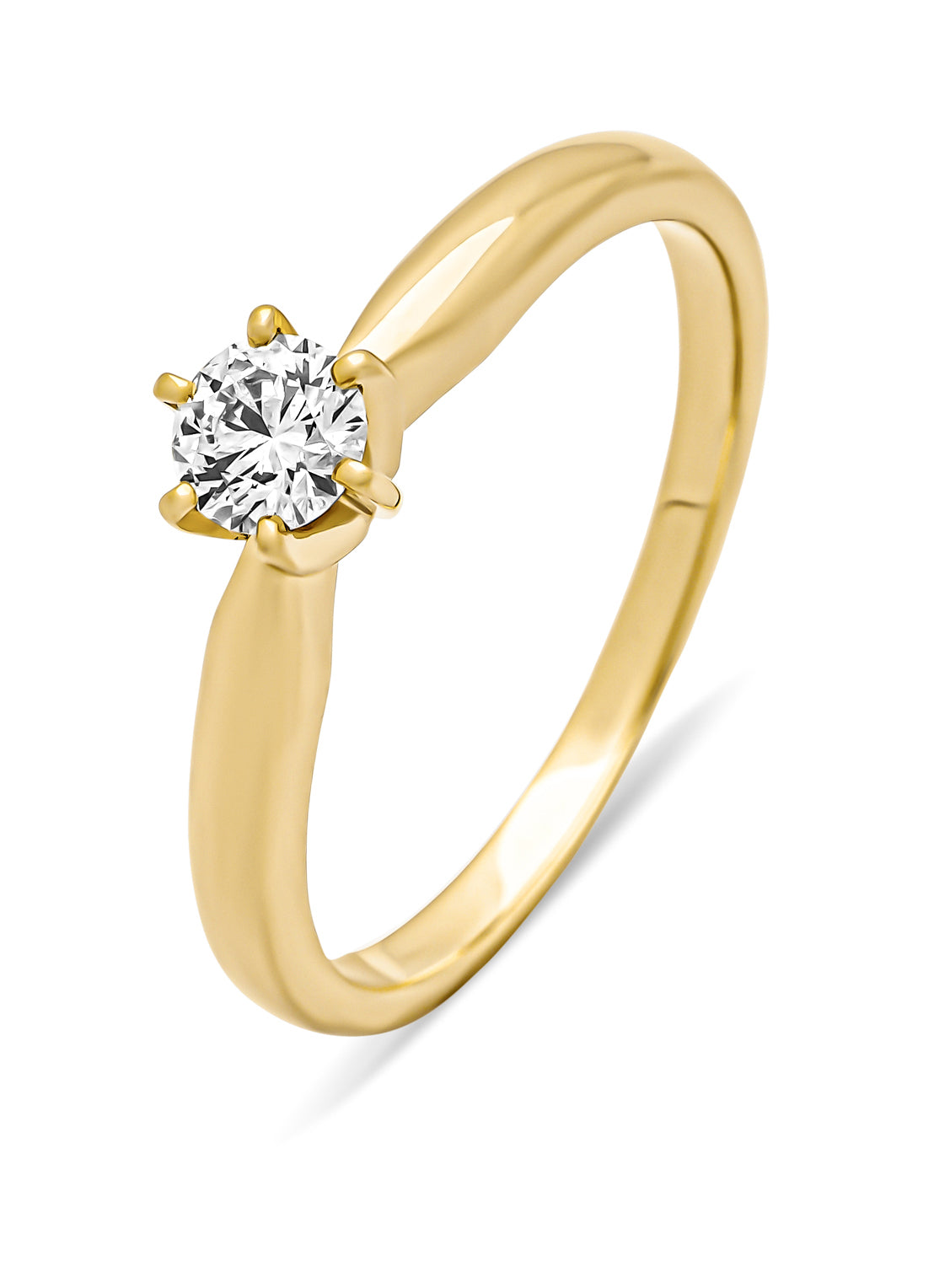 Geelgouden ring, 0.25 ct diamant, Hearts & Arrows