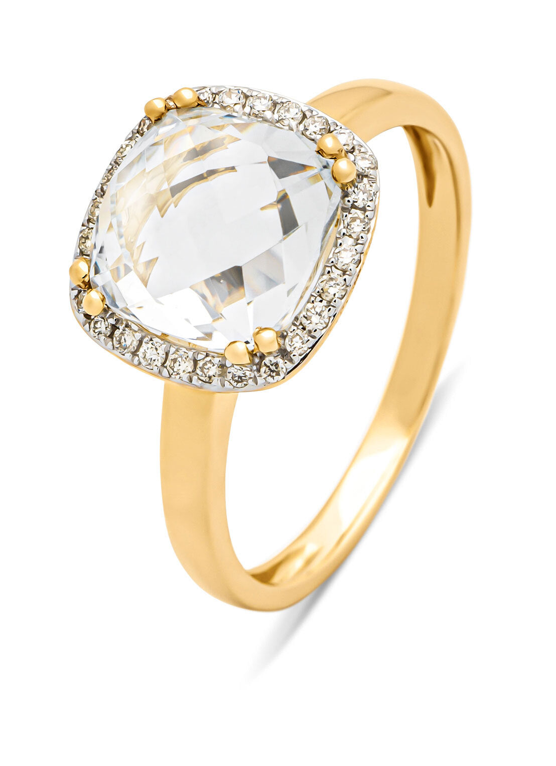 Yellow gold ring, 3.13 ct white topaz, Fiësta