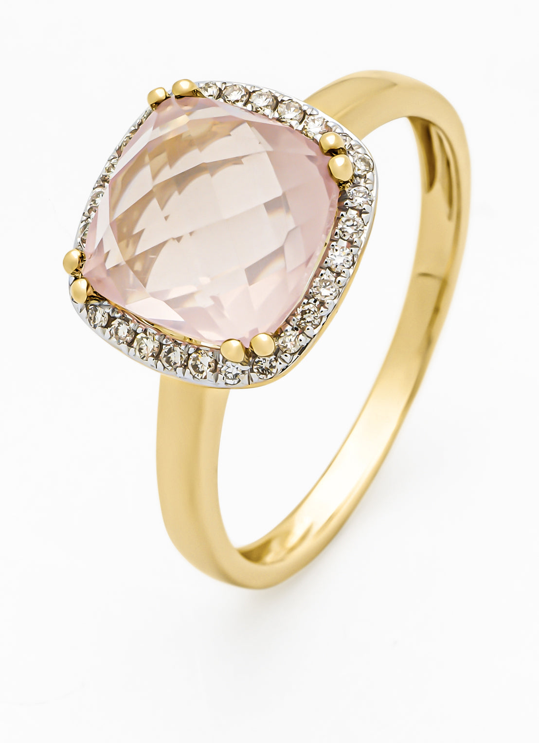 Yellow gold ring, 2.58 ct rose quartz, Fiësta