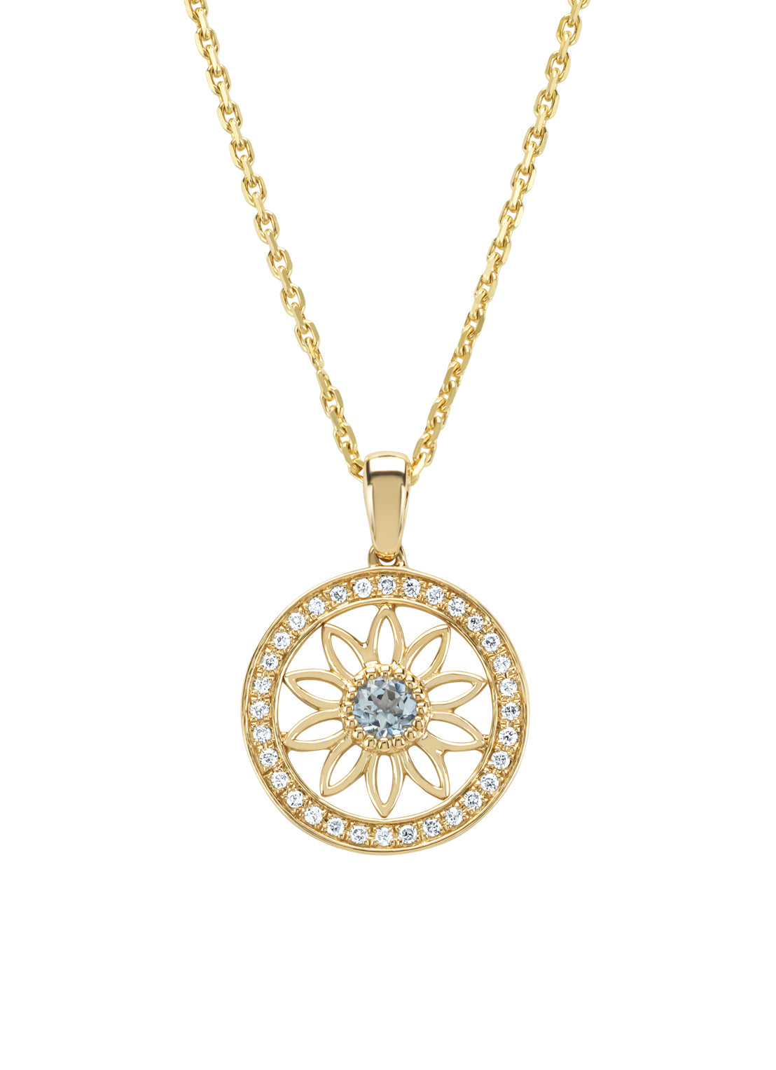 Birthstones Geel gold pendant Aquamarijn (March)