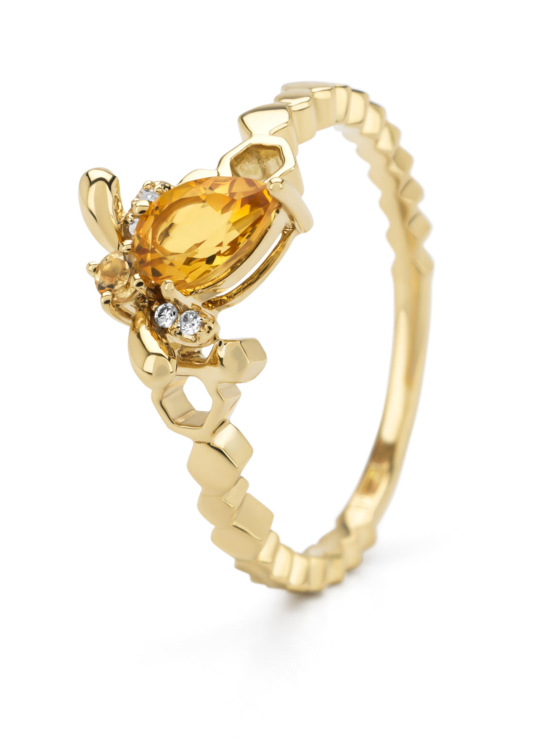 Yellow gold ring, 0.44 CT Citrien, Queen Bee