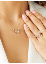 Geelgouden hanger, 0.19 ct roze saffier, Butterfly Kisses
