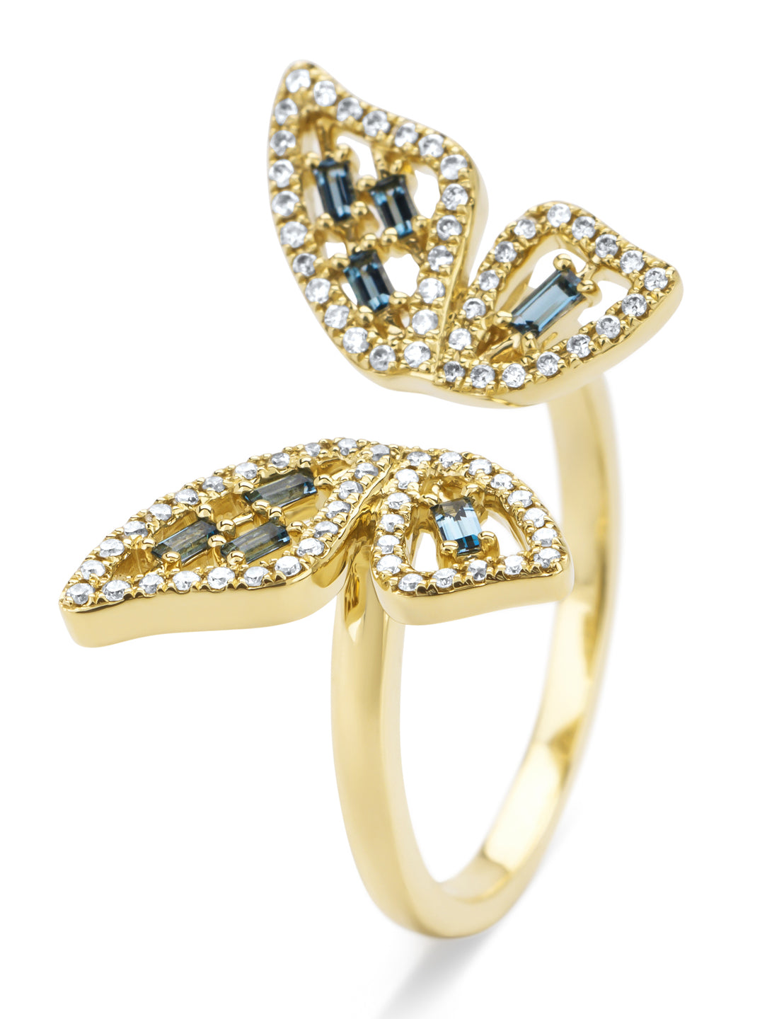 Gouden vlinder ring met topaas. Een kleurrijk, betekenisvol butterfly sieraad uit de Butterfly Kisses collectie van Diamond Point.