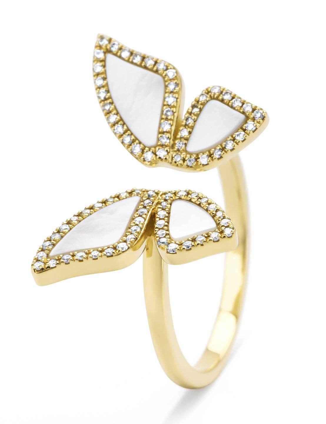 Geelgouden vlinder ring, 0.20 ct diamant, Butterfly Kisses