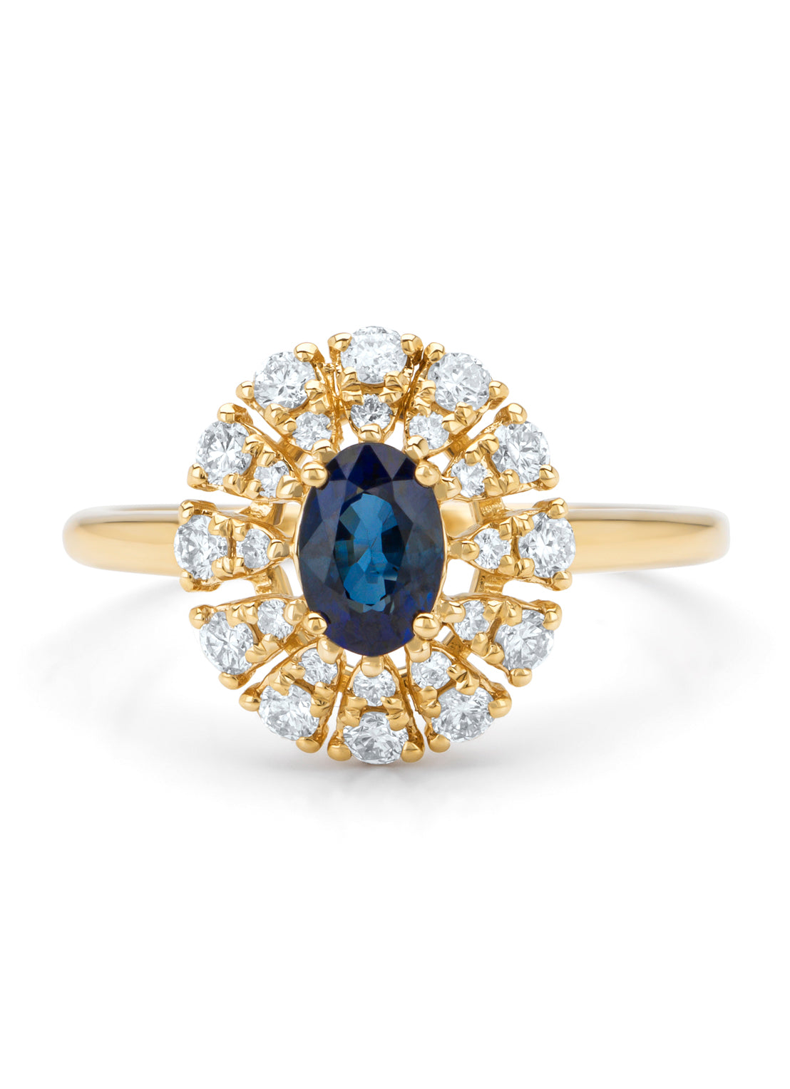 Yellow gold ring, 0.64 ct blue sapphire, majestic