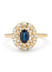 Yellow gold ring, 0.64 ct blue sapphire, majestic