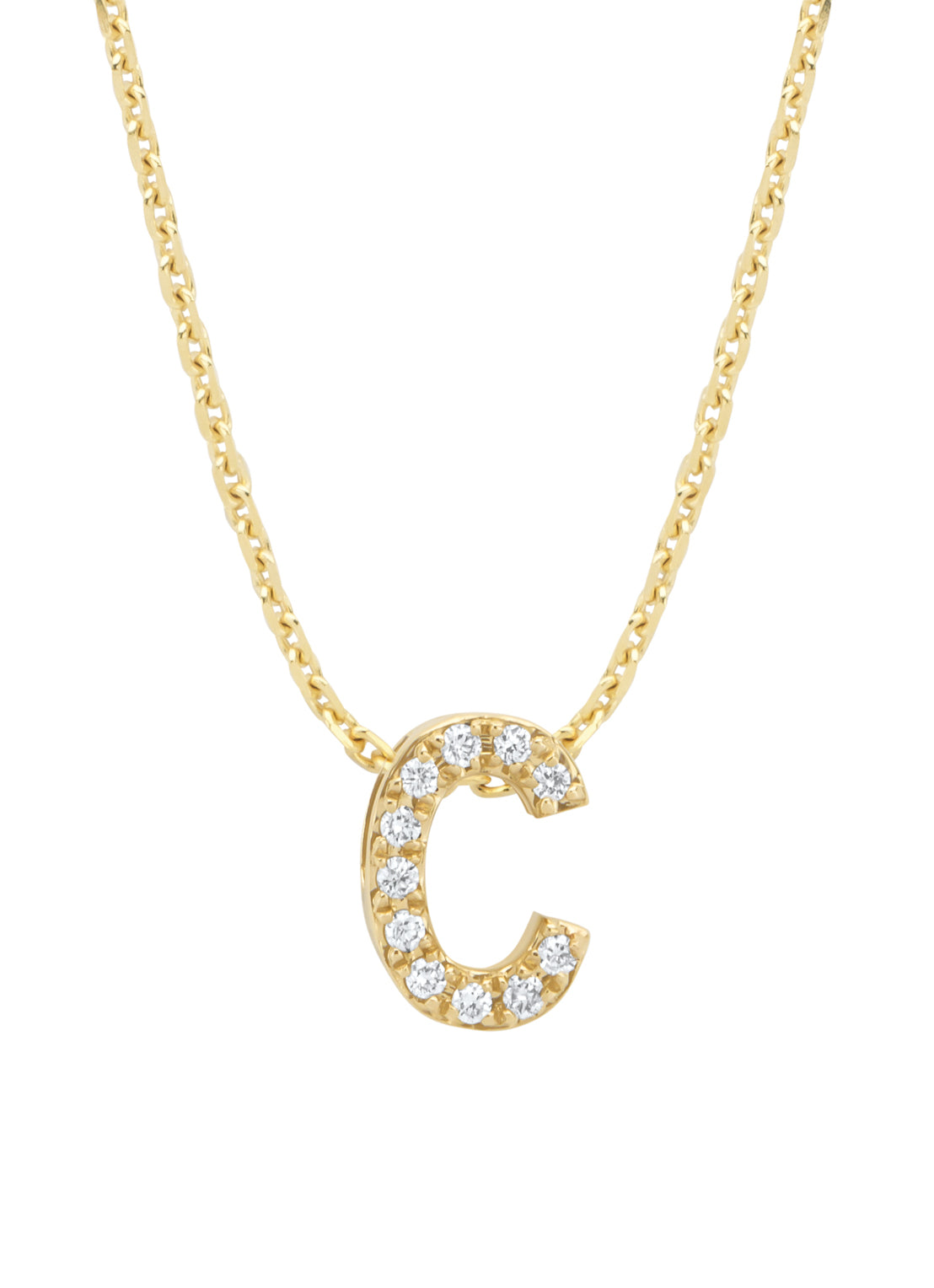 Yellow gold pendant C, 0.04 CT Diamond, Alphabet