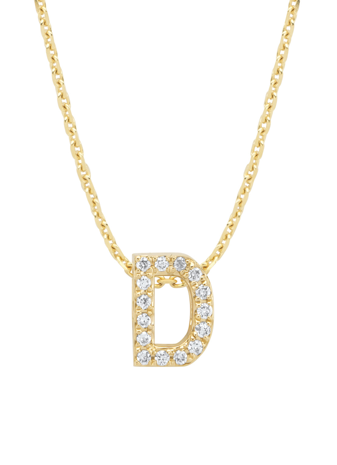 Geelgouden hanger D, 0.05 ct diamant, Alphabet