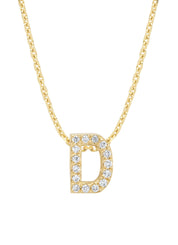Geelgouden hanger D, 0.05 ct diamant, Alphabet