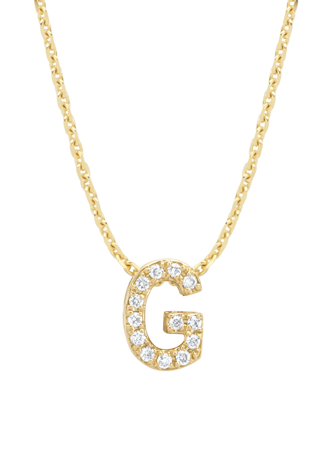 Geelgouden hanger G, 0.05 ct diamant, Alphabet