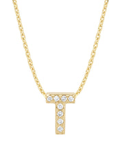 Geelgouden hanger T, 0.04 ct diamant, Alphabet