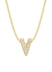 Yellow gold pendant V, 0.04 CT Diamant, Alphabet