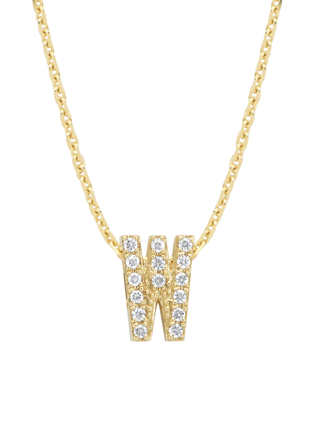 Geelgouden hanger W, 0.05 ct diamant, Alphabet
