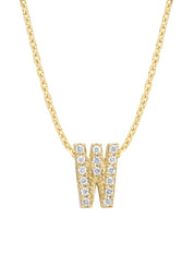 Geelgouden hanger W, 0.05 ct diamant, Alphabet