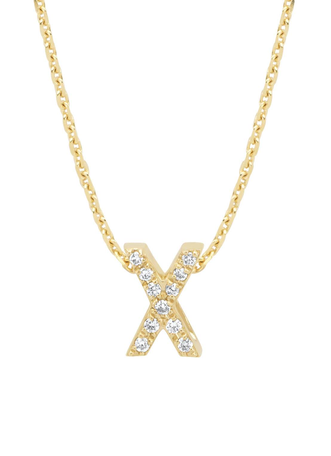 Yellow gold pendant X, 0.05 CT Diamond, Alphabet