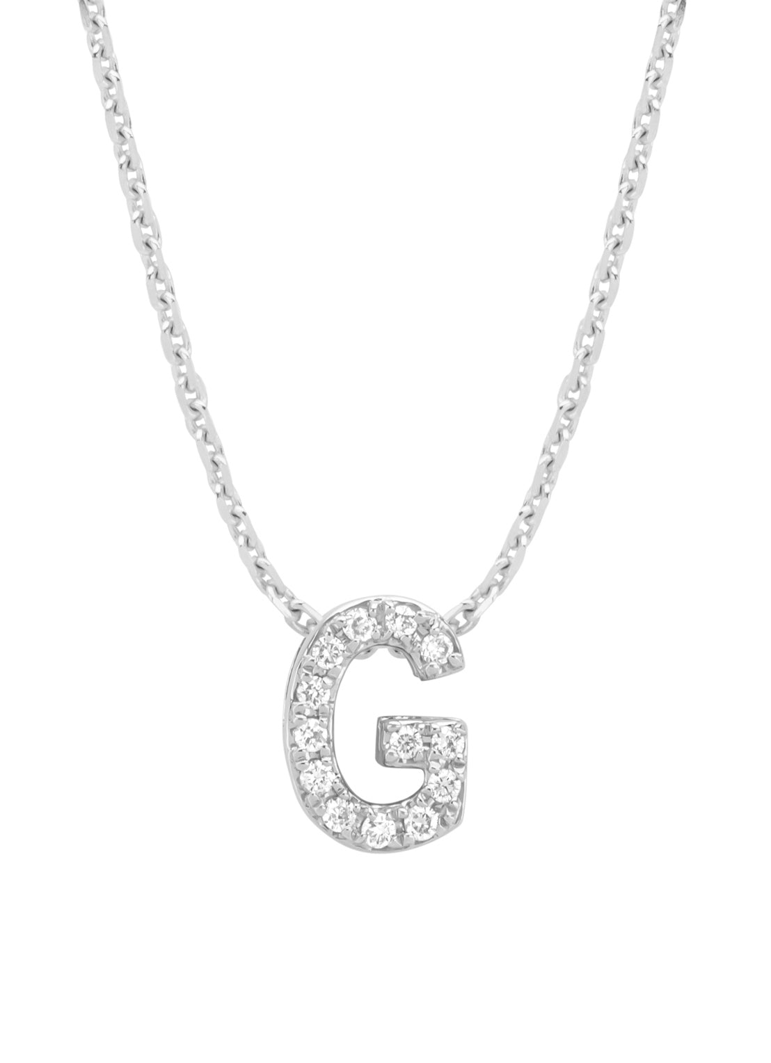 Witgouden hanger G, 0.05 ct diamant, Alphabet