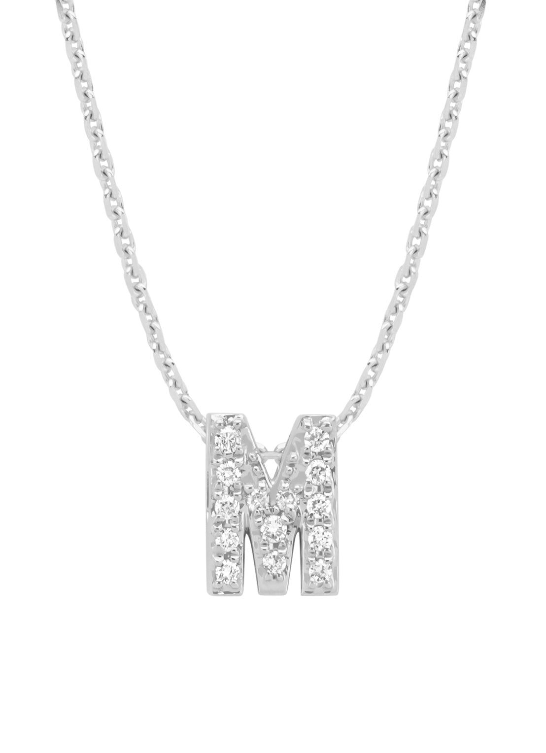 White gold pendant M, 0.06 CT Diamond, Alphabet