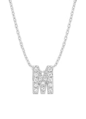 White gold pendant M, 0.06 CT Diamond, Alphabet