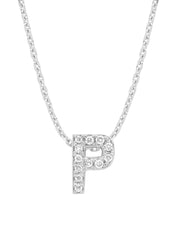 Witgouden hanger P, 0.05 ct diamant, Alphabet