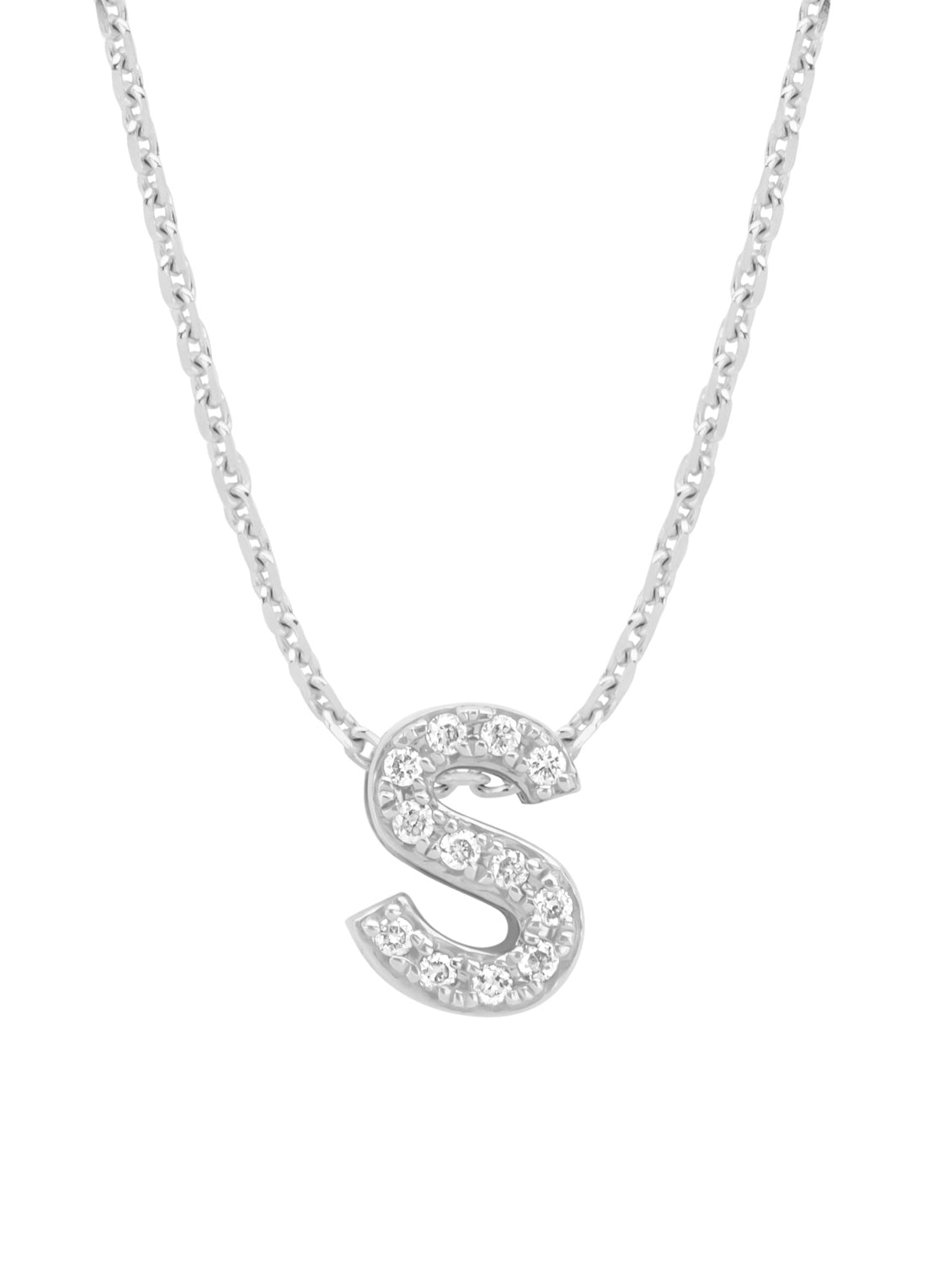 Witgouden hanger S, 0.04 ct diamant, Alphabet