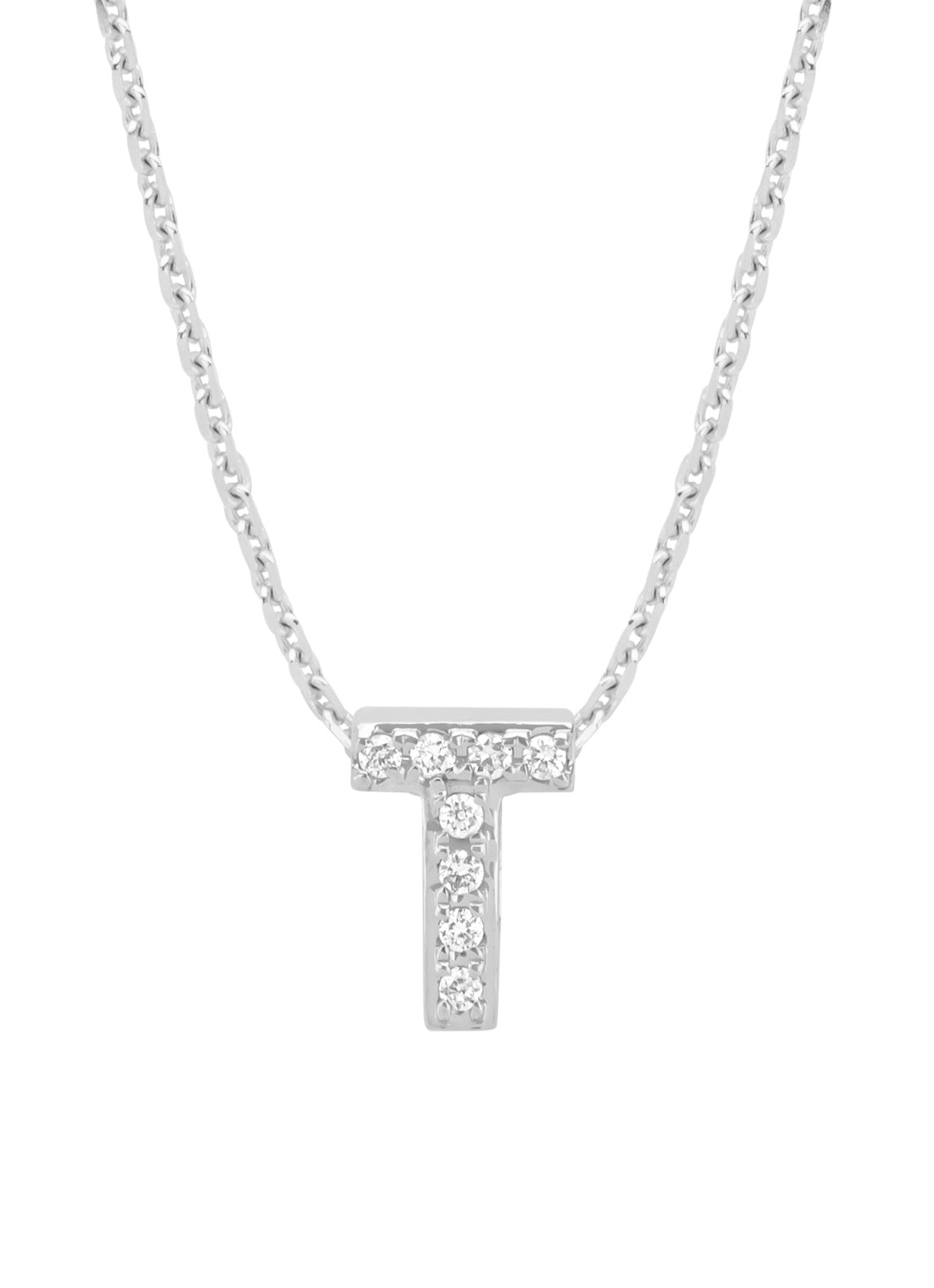 White gold pendant T, 0.04 CT Diamond, Alphabet