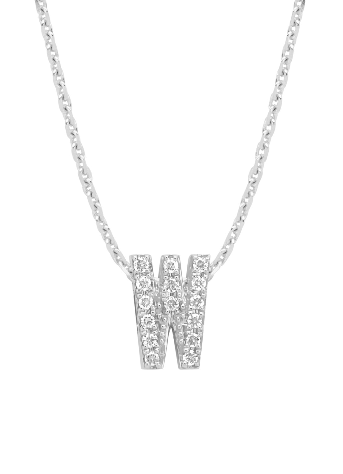 Witgouden hanger W, 0.06 ct diamant, Alphabet
