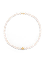 Yellow gold pearl chain rivièra