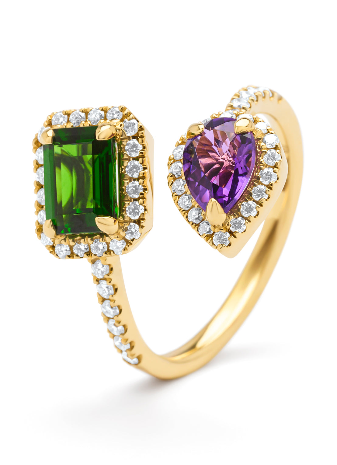 Yellow gold ring, 0.97 ct chrome diopside, Gallery