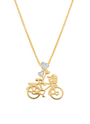 Yellow gold bicycle pendant, 0.03 ct diamond, Dutch Icons