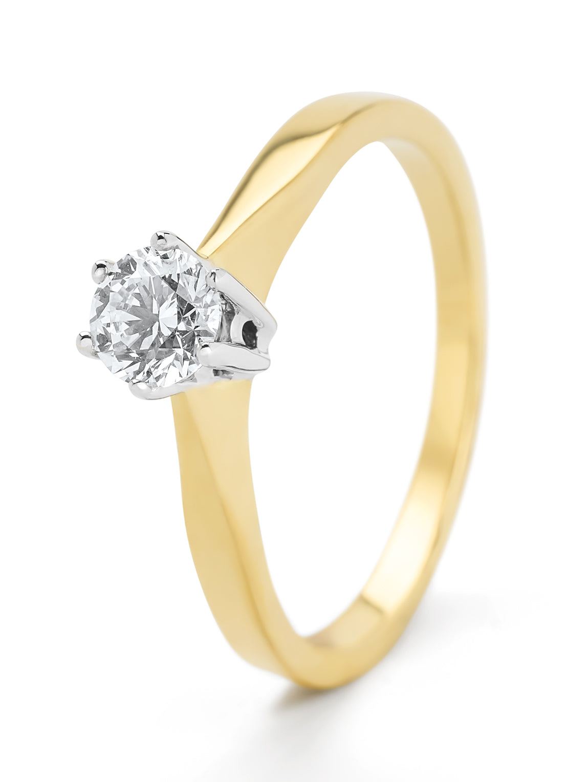 Geelgouden solitairring, 0.33 ct diamant, Groeibriljant