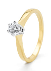 Geelgouden solitairring, 0.33 ct diamant, Groeibriljant
