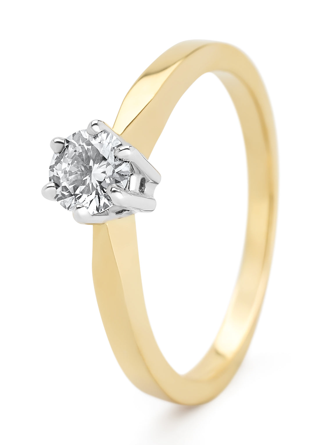 Geelgouden solitairring, 0.45 ct diamant, Groeibriljant
