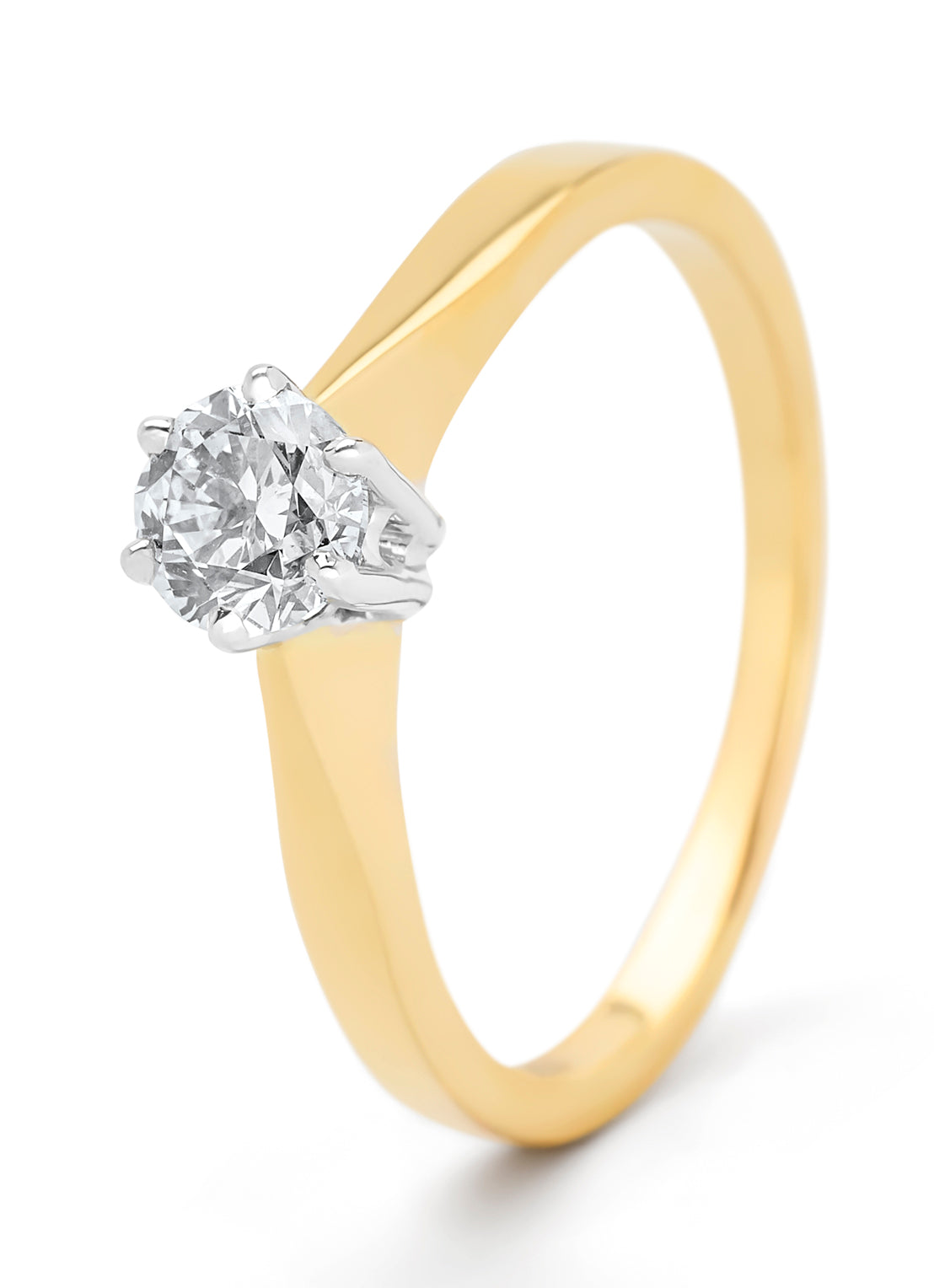 Geelgouden solitairring, 0.50 ct diamant, Groeibriljant