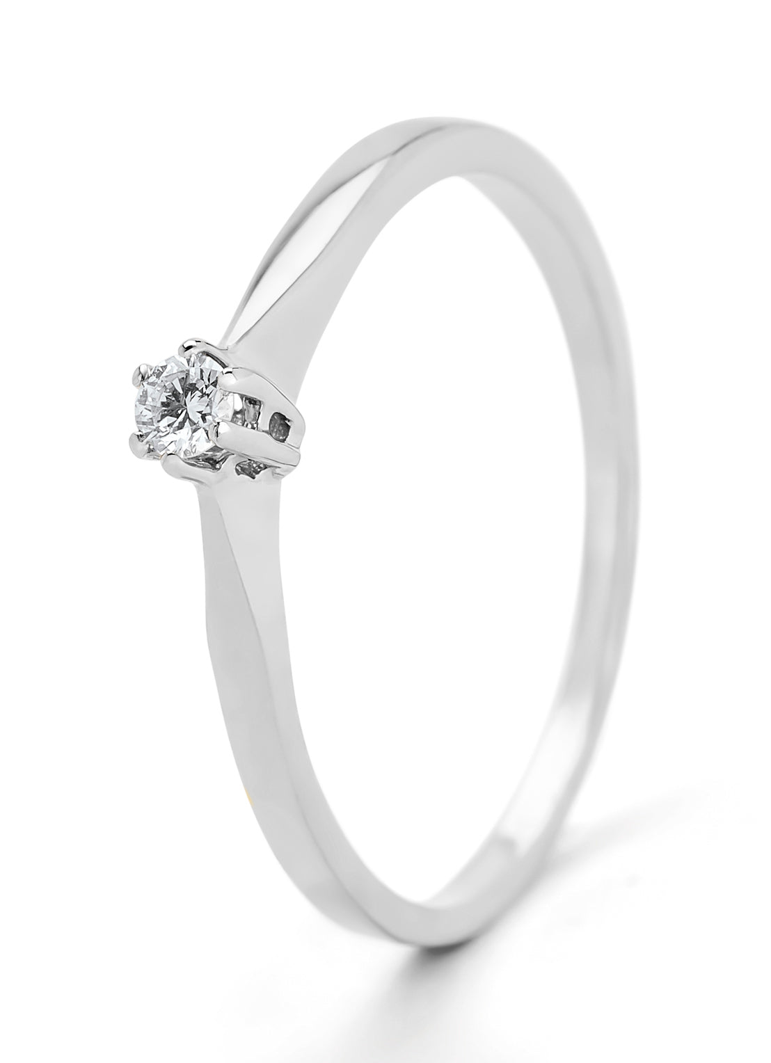 Witgouden solitairring, 0.08 ct diamant, Groeibriljant