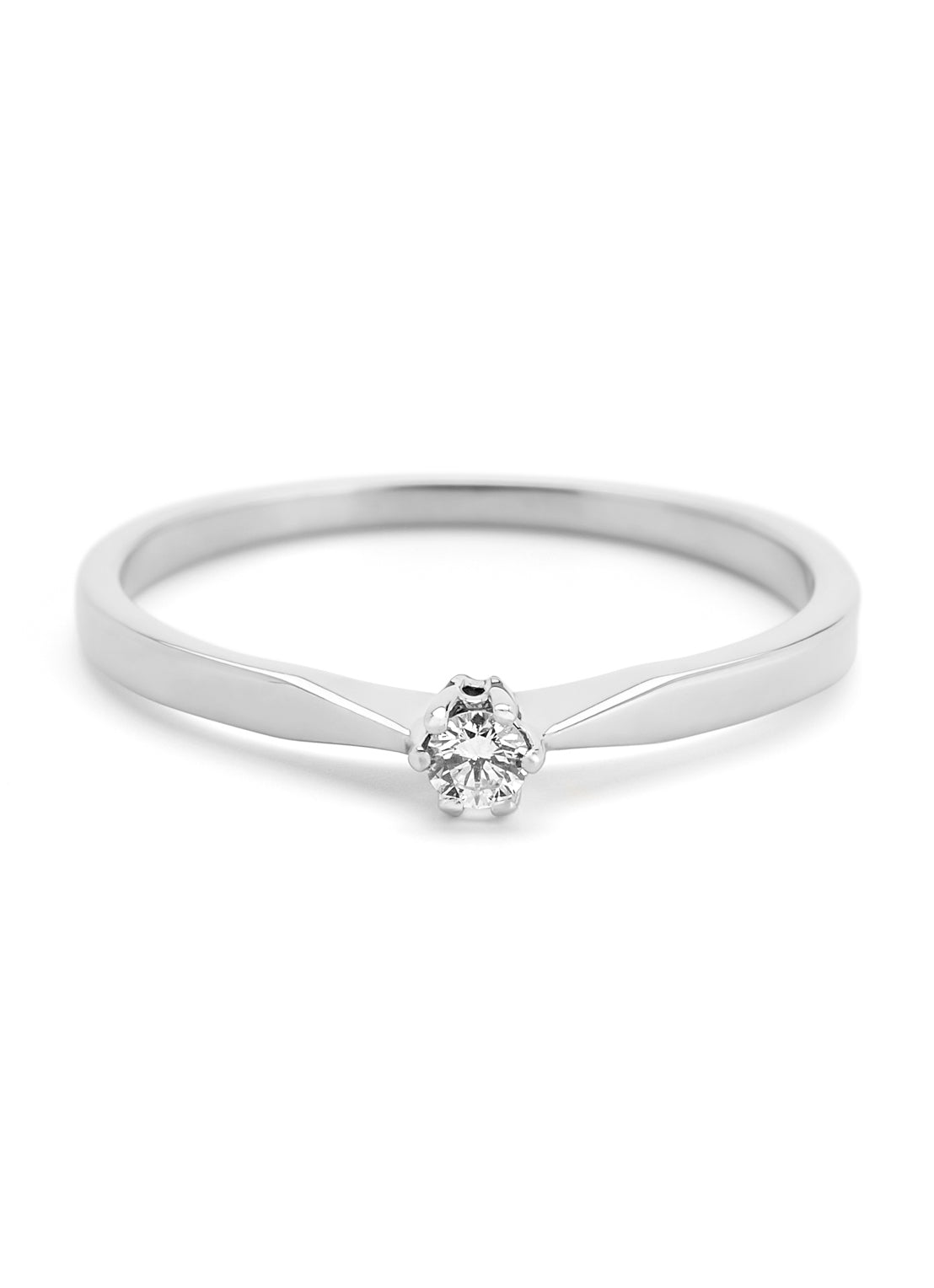 Witgouden solitairring, 0.08 ct diamant, Groeibriljant