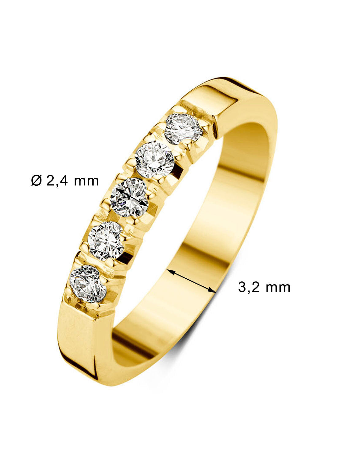 Yellow gold alliance ring, 0.25 ct diamond, Groeibriljant