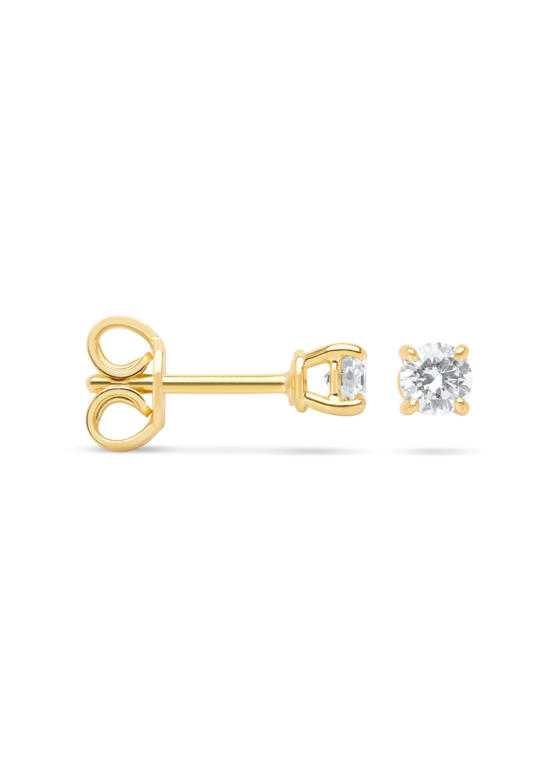 Geelgouden solitair oorstekers, 0.34 ct diamant, Groeibriljant