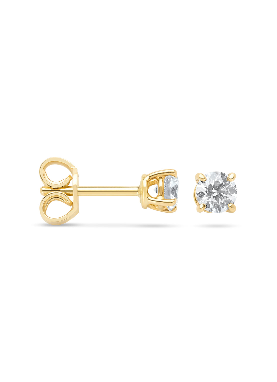 Geelgouden solitair oorstekers, 0.48 ct diamant, Groeibriljant