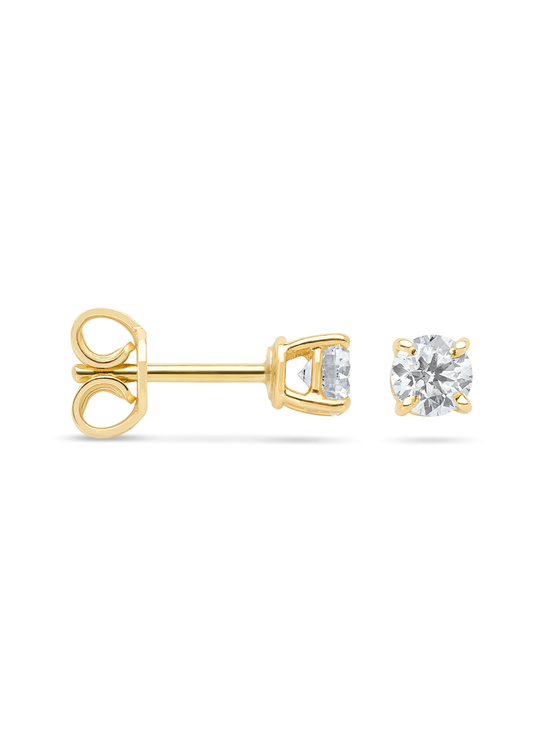 Yellow gold solitary ear plugs, 0.60 ct diamond, Groeibriljant