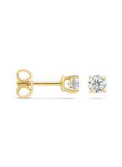 Yellow gold solitary ear plugs, 0.60 ct diamond, Groeibriljant