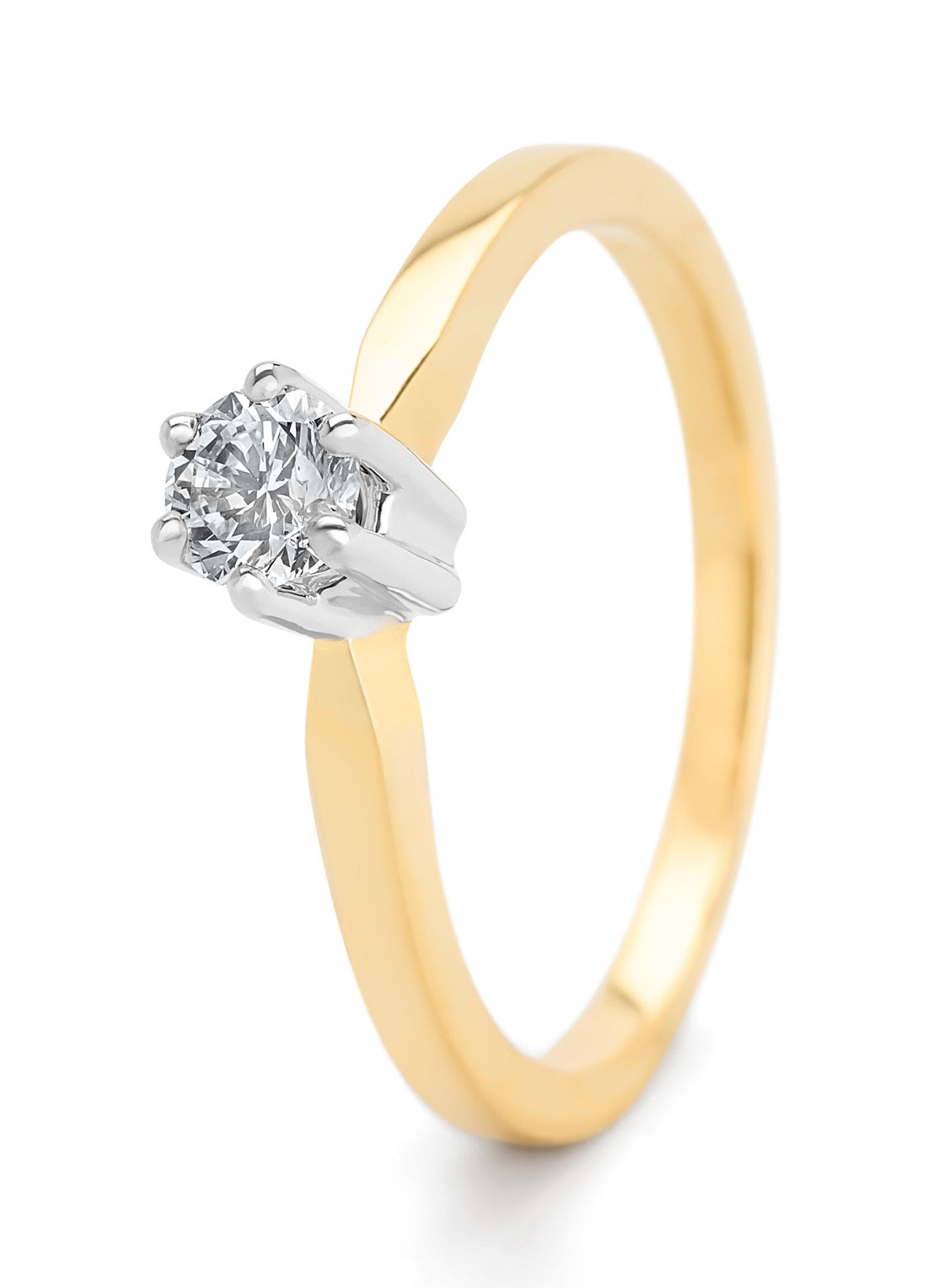 Geelgouden solitairring, 0.31 ct diamant, Groeibriljant