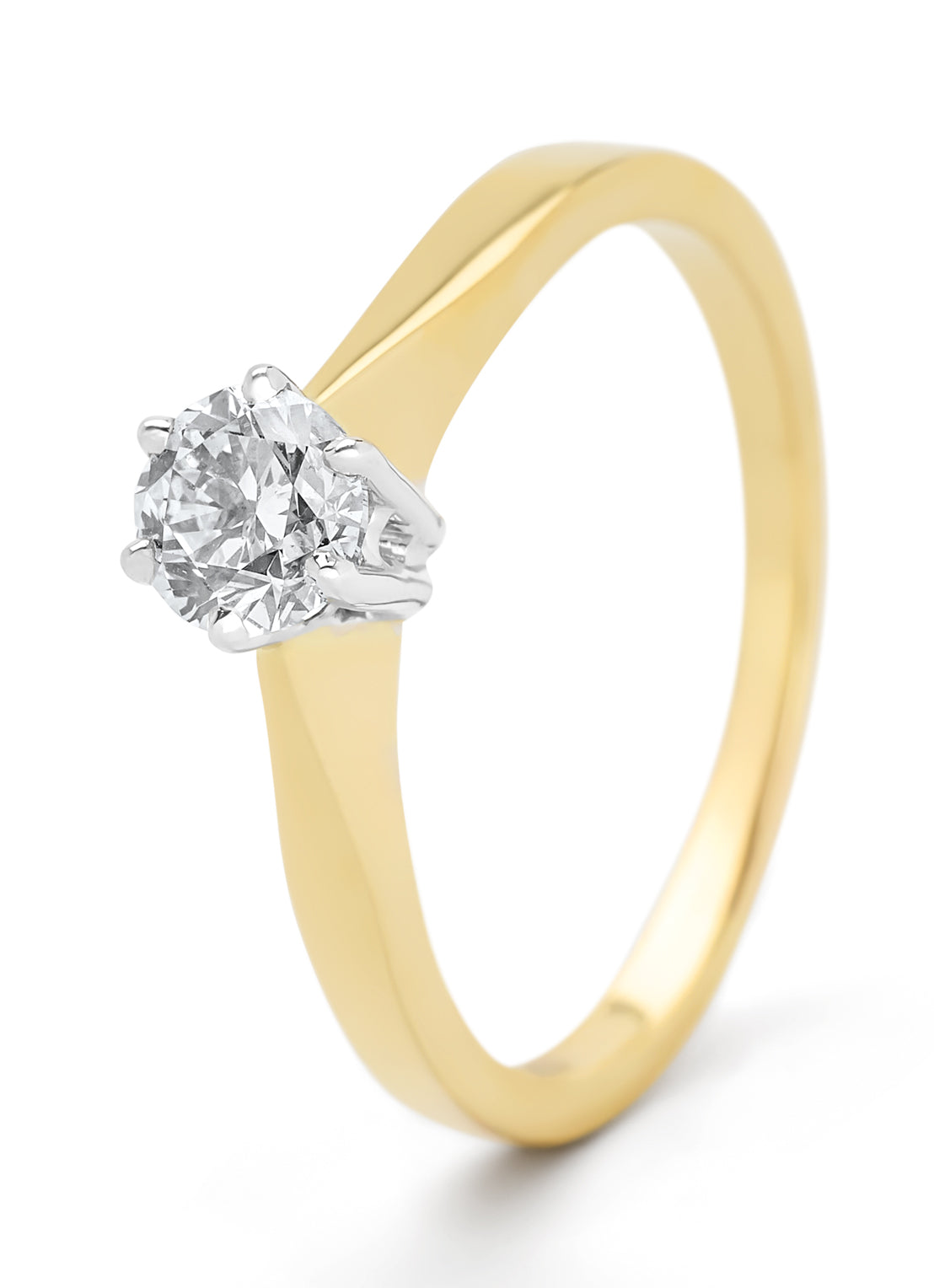 Geelgouden solitairring, 0.52 ct diamant, Groeibriljant