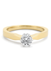 Geelgouden solitairring, 0.57 ct diamant, Groeibriljant