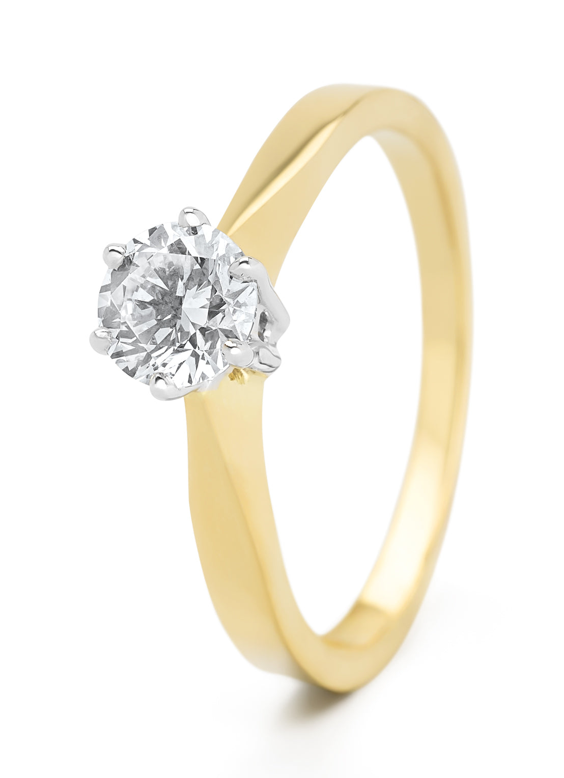 Geelgouden solitairring, 0.60 ct diamant, Groeibriljant