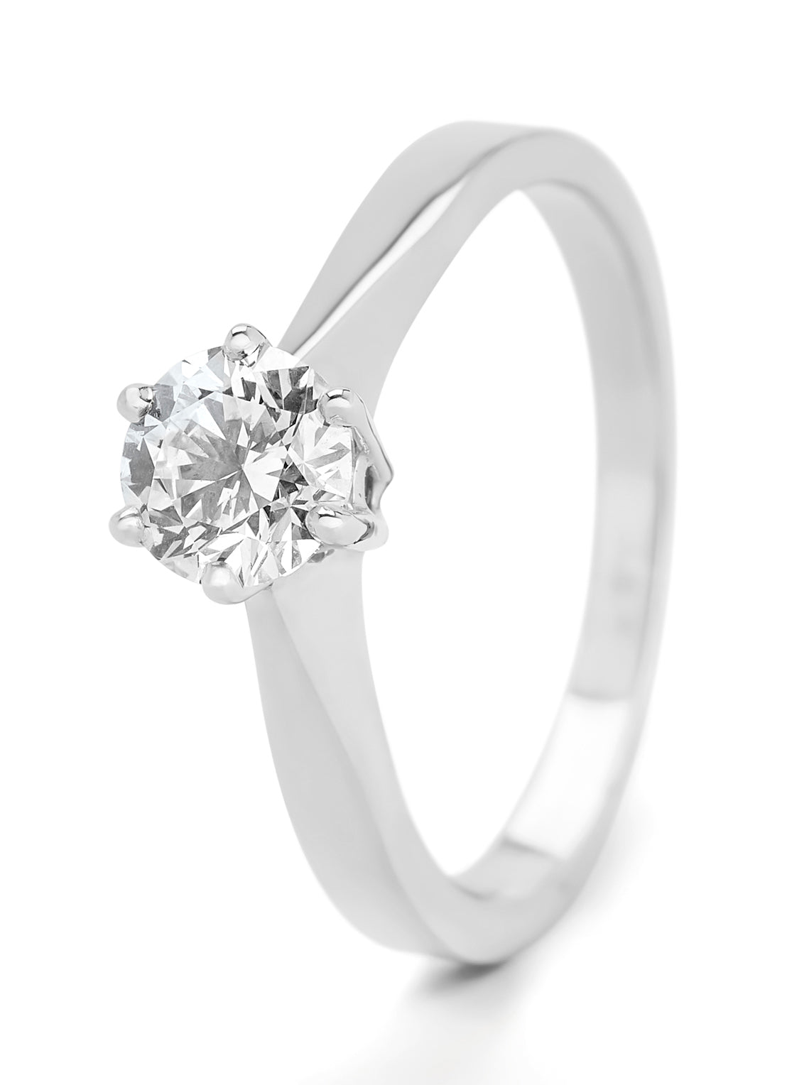 Witgouden solitairring, 0.69 ct diamant, Groeibriljant