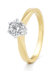 Geelgouden solitairring, 0.85 ct diamant, Groeibriljant