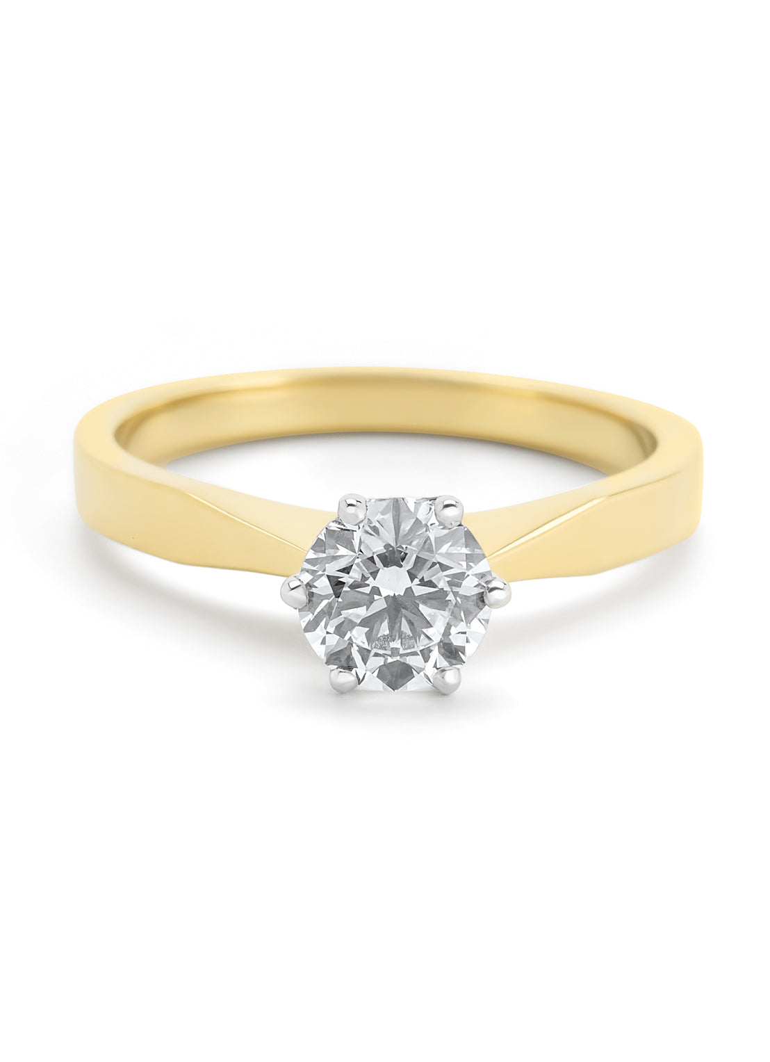 Geelgouden solitairring, 0.89 ct diamant, Groeibriljant