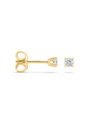 Geelgouden solitair oorstekers, 0.10 ct diamant, Groeibriljant